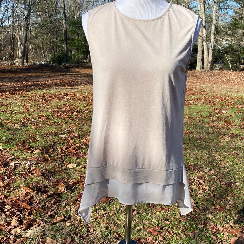 ALL SAINTS TOP TANK TUNIC TAN SLEEVELESS CREAM ASYMMETRICAL HEM SIZE M